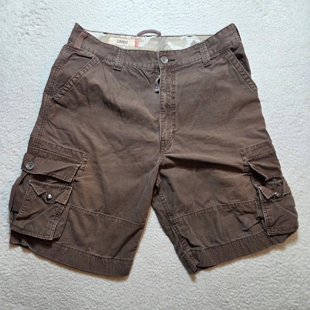 Y2K Levis Cargo Shorts Mens W 36 Brown Cotton Multi Pocket Gorpcore Utility